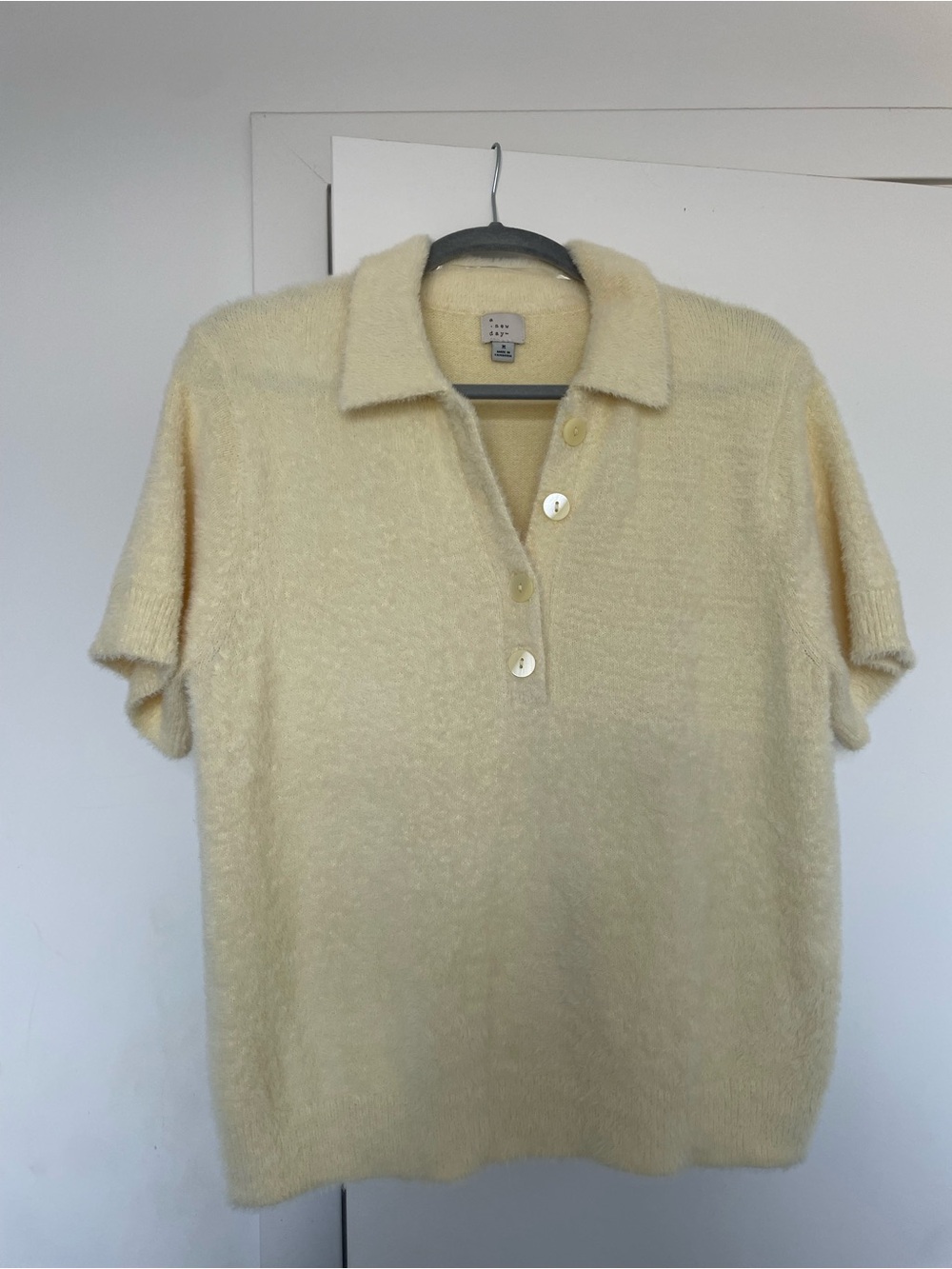 a new day Butter Yellow Fuzzy Polo Sweater